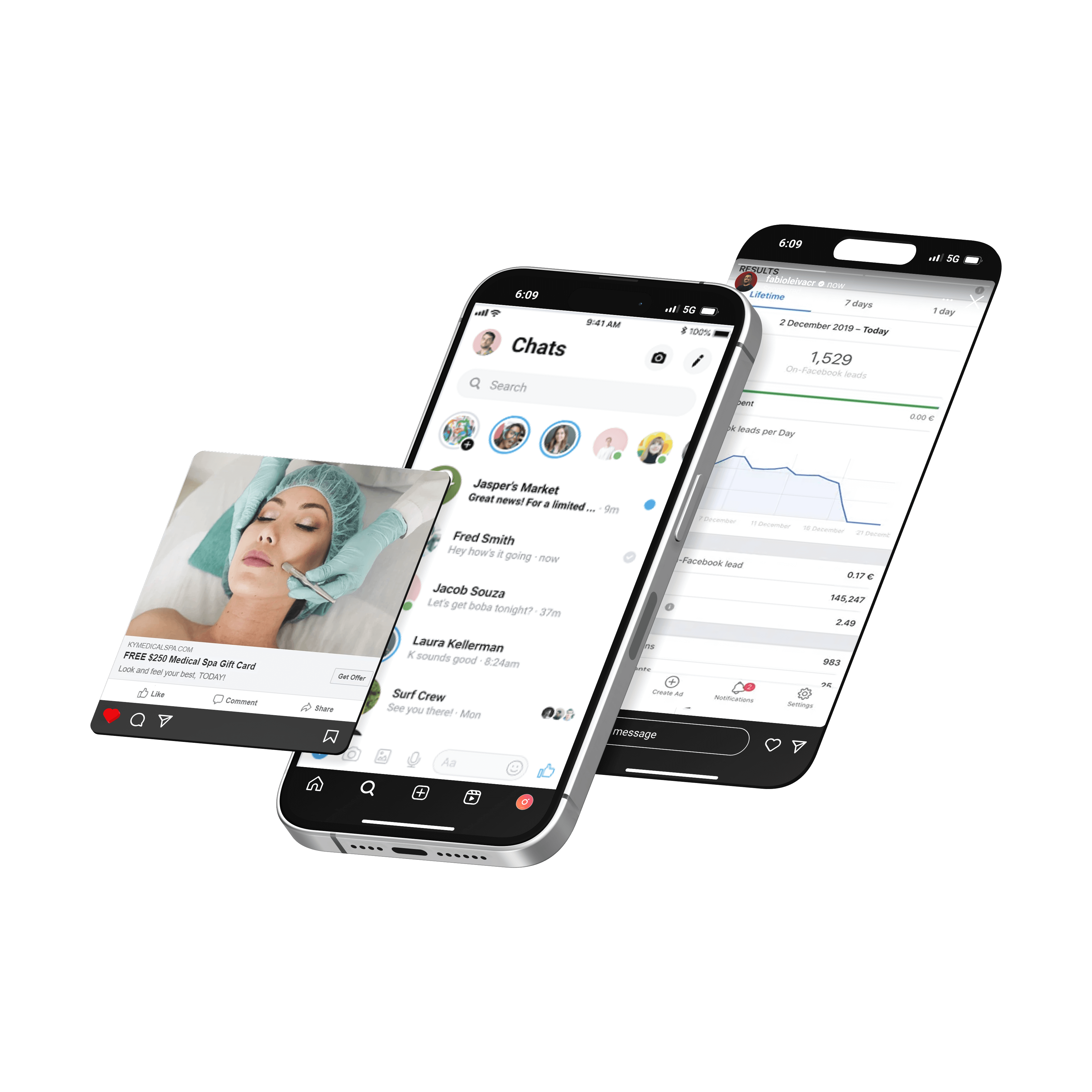 Teléfino celular y 2 capturas de pantalla que muestras servicios ofrecidos